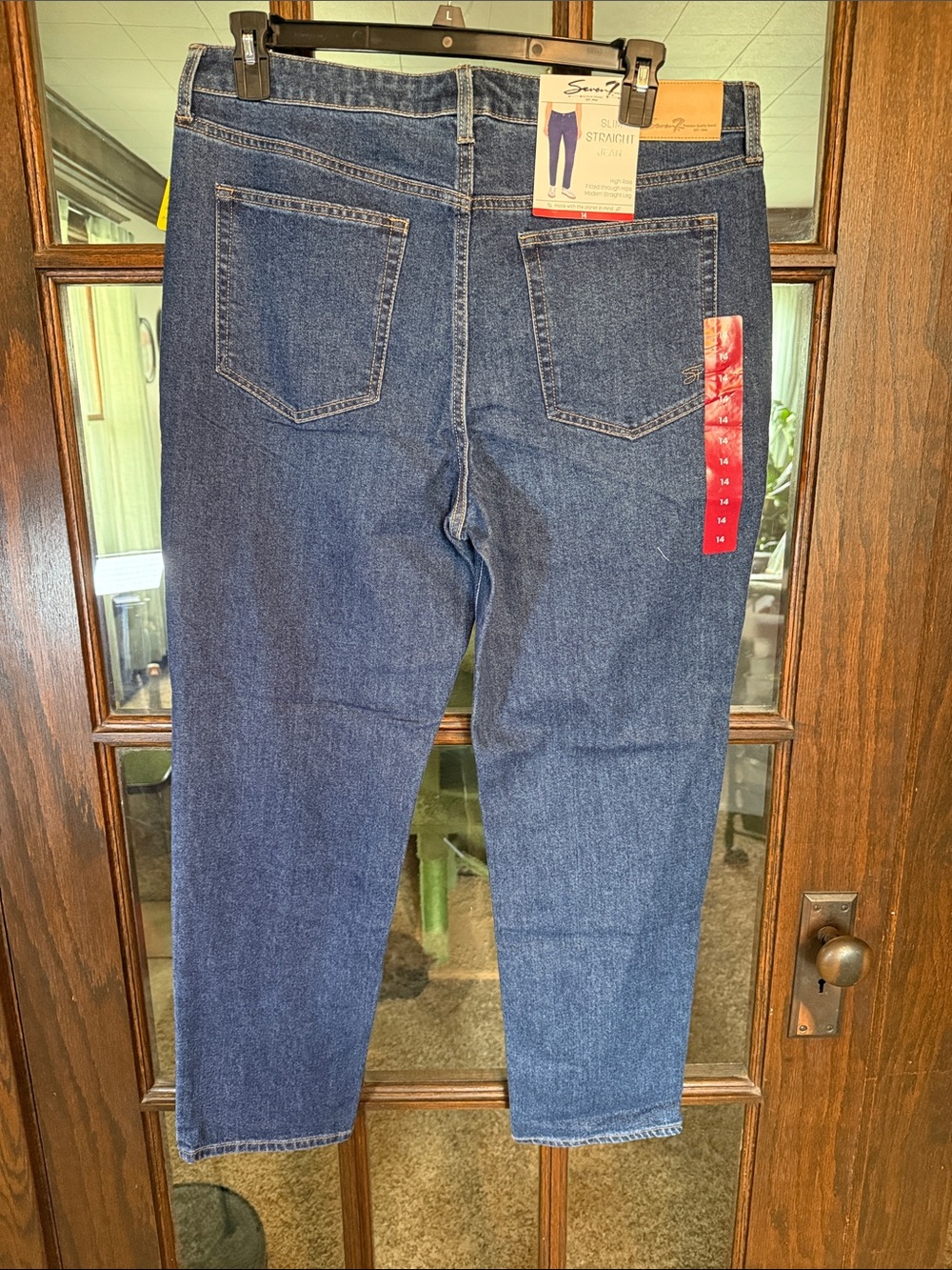 Seven7 Women’s Straight Leg Jeans in Dark Blue Denim